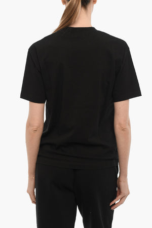 Solid-Color Crew Neck T-Shirt with Contrast Logo
