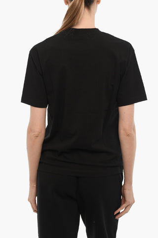 Solid-Color Crew Neck T-Shirt with Contrast Logo
