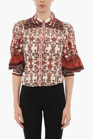 Two-Tone Shirt FATAL with Printed Pattern and Hidden Buttoning