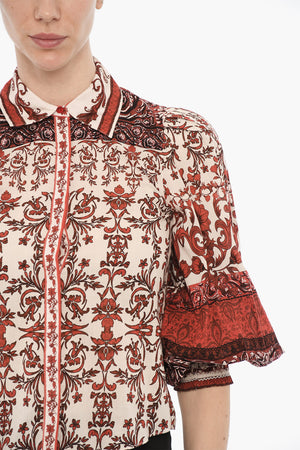 Two-Tone Shirt FATAL with Printed Pattern and Hidden Buttoning