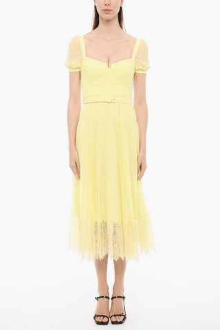 Accordition Chiffon Maxi Dress with Macrame' Lace Hem