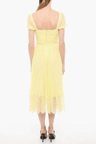 Accordition Chiffon Maxi Dress with Macrame' Lace Hem