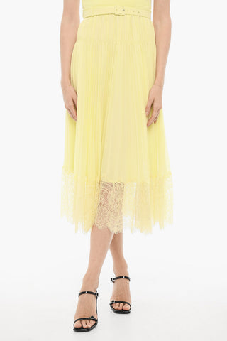 Accordition Chiffon Maxi Dress with Macrame' Lace Hem