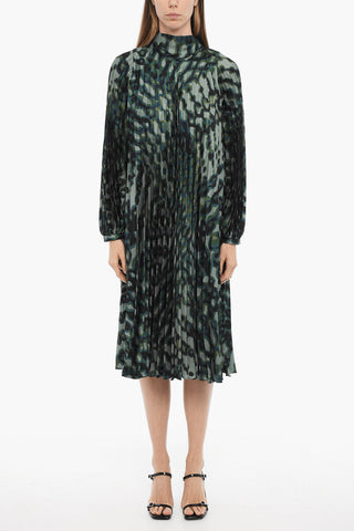 Patterned Pleated Satin MARISA Long Dress