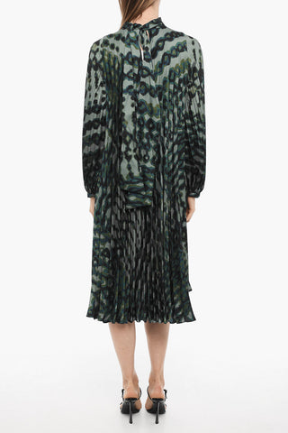 Patterned Pleated Satin MARISA Long Dress