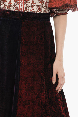 Velvet anthemion-motif Maxi Skirt