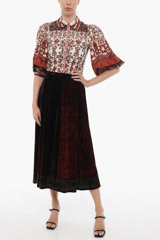 Velvet anthemion-motif Maxi Skirt