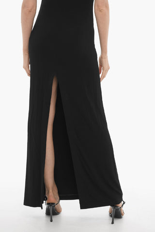 Solid-Color Long Dress with Cut-Out Details and Back Slit