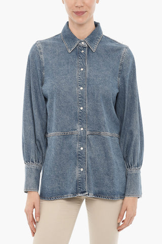 Overshirt in Denim con Bottoni Automatici