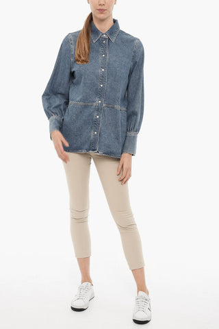 Overshirt in Denim con Bottoni Automatici