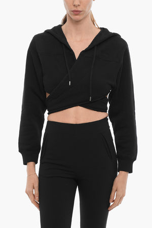 Felpa Hoodie Crop in Tinta Unita da Avvolgere in Vita