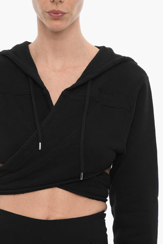Felpa Hoodie Crop in Tinta Unita da Avvolgere in Vita
