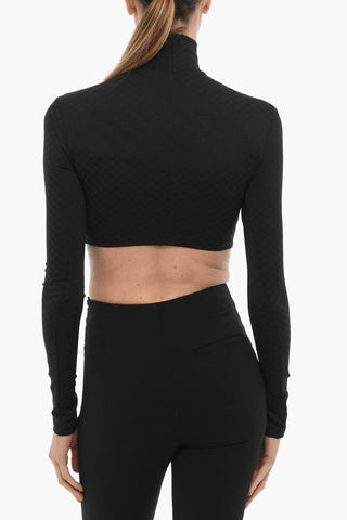 Cropped Top mit hohem Kragen und Allover-Monogramm