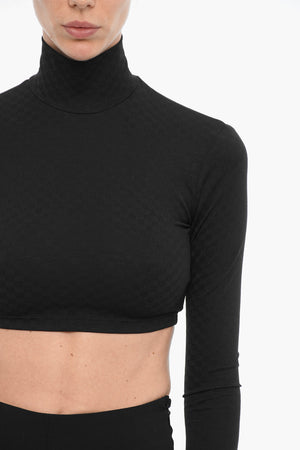 Cropped Top mit hohem Kragen und Allover-Monogramm
