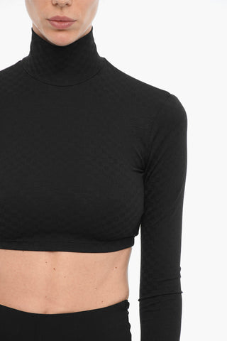 Cropped Top mit hohem Kragen und Allover-Monogramm