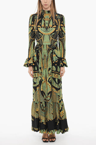 Patterned Long Dress with Ruffled Hem
