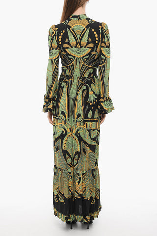 Patterned Long Dress with Ruffled Hem