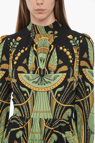 Patterned Long Dress with Ruffled Hem