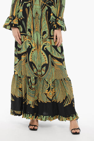 Patterned Long Dress with Ruffled Hem