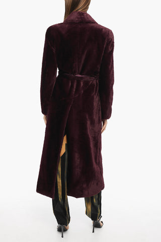 Faux Fur Double-Breasted Coat with Belt