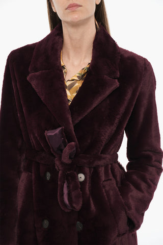 Faux Fur Double-Breasted Coat with Belt