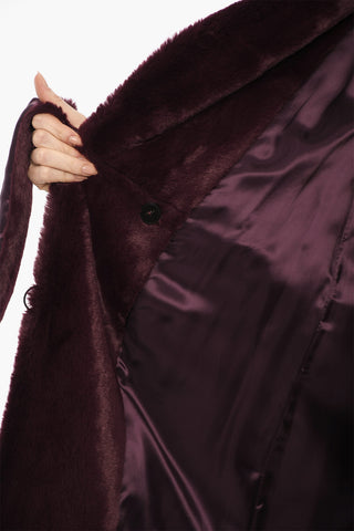 Faux Fur Double-Breasted Coat with Belt