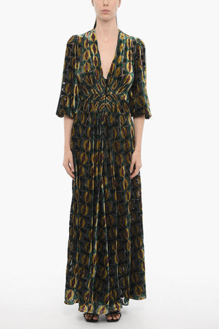 Velvet CAMERINO Maxi Dress with Front Buttoning