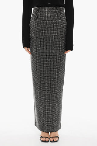 All-Over Rhinestone Maxi Skirt with Split On the Back