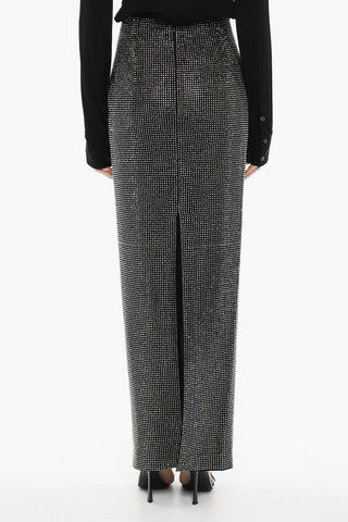All-Over Rhinestone Maxi Skirt with Split On the Back