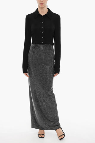 All-Over Rhinestone Maxi Skirt with Split On the Back