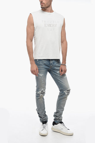 Solid Color Tank Top with Perforated Detail
