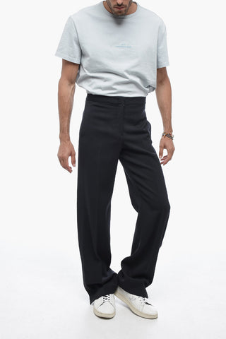 Pantaloni Palazzo LUIGI in Lana Vergine con Bottoni alla Caviglia