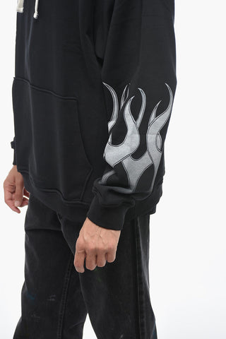 Felpa Con Cappuccio In Cotone Garzato Con Stampa Logo