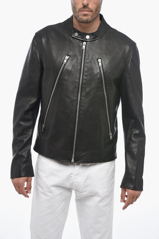 MM14 Leather Biker Jacket with Zipped Pockets