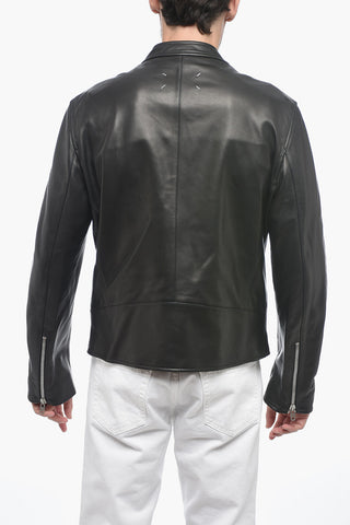 MM14 Leather Biker Jacket with Zipped Pockets