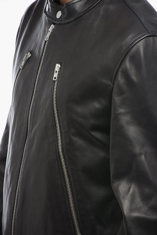 MM14 Leather Biker Jacket with Zipped Pockets