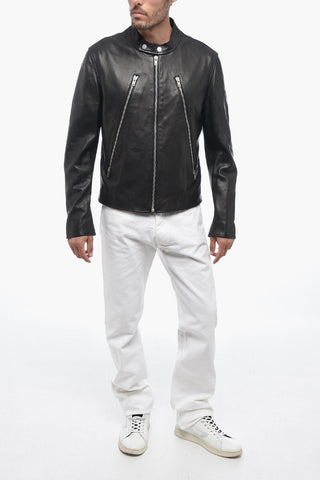 MM14 Leather Biker Jacket with Zipped Pockets