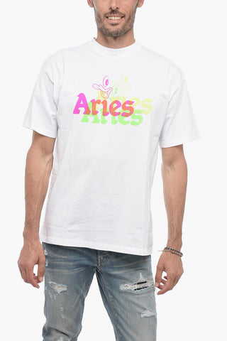 Crew-neck Cotton T-shirt with Logo Maxi