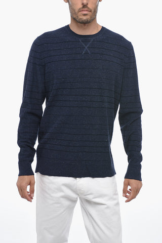 Cotton and Linen YARN Crew-Neck Sweater with Ribbed Cuff Sleeve