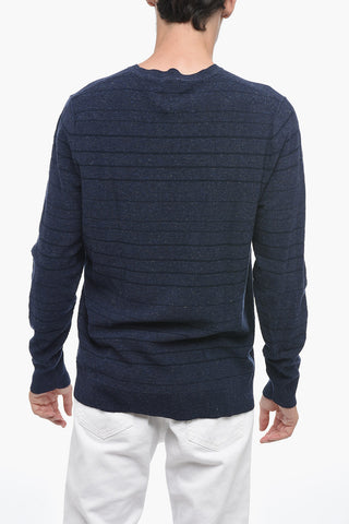 Cotton and Linen YARN Crew-Neck Sweater with Ribbed Cuff Sleeve