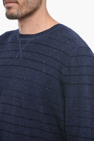 Cotton and Linen YARN Crew-Neck Sweater with Ribbed Cuff Sleeve