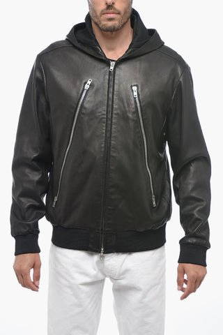 MM10 Leather Bomber Jacket with Hood