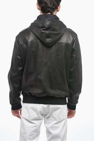 MM10 Leather Bomber Jacket with Hood