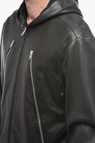 MM10 Leather Bomber Jacket with Hood