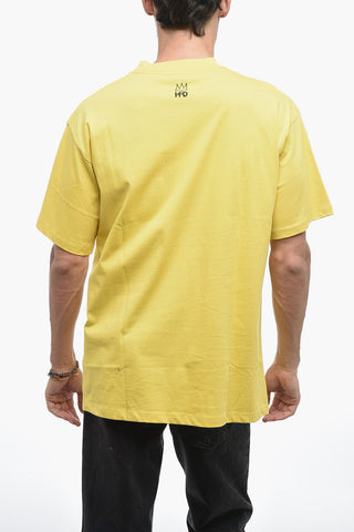 BASQUIAT Solid Color Crew-neck T-Shirt with Graffiti Print