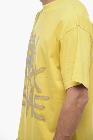 BASQUIAT Solid Color Crew-neck T-Shirt with Graffiti Print