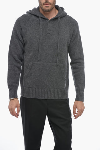 Felpa Hoodie in Maglia con Collo Abbottonato