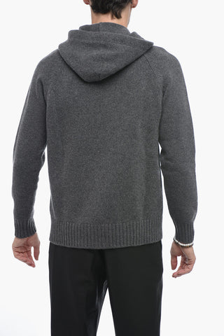 Felpa Hoodie in Maglia con Collo Abbottonato