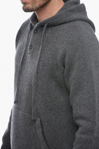 Felpa Hoodie in Maglia con Collo Abbottonato