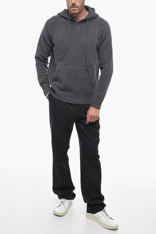 Felpa Hoodie in Maglia con Collo Abbottonato